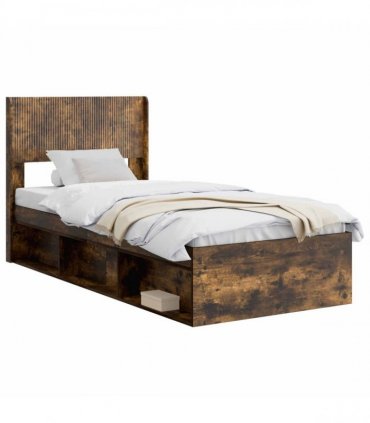 vidaXL Bed Frame with Storage and Headboard Smoked Oak 90 x 200 cm