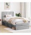 vidaXL Bed Frame with Storage and Headboard Grey Sonoma 90 x 200 cm