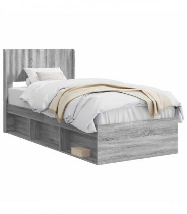 vidaXL Bed Frame with Storage and Headboard Grey Sonoma 90 x 200 cm