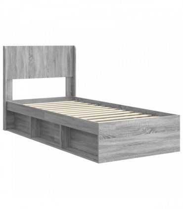 vidaXL Bed Frame with Storage and Headboard Grey Sonoma 90 x 200 cm