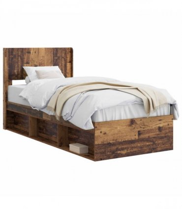 vidaXL Bed Frame with Storage and Headboard Old Wood 90 x 200 cm