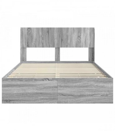 vidaXL Bed Frame with Storage and Headboard Grey Sonoma 150 x 200 cm