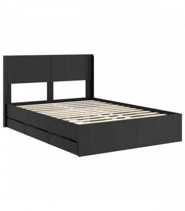 vidaXL Bed Frame with Storage and Headboard Black 140 x 190 cm