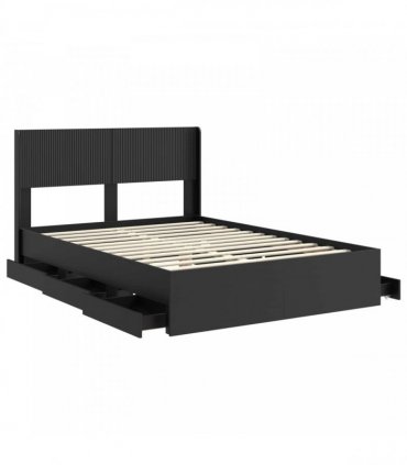 vidaXL Bed Frame with Storage and Headboard Black 140 x 190 cm