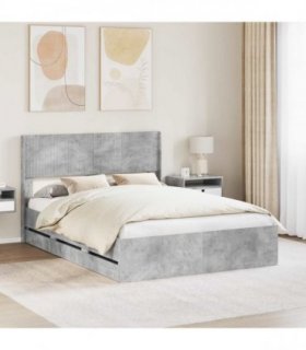 vidaXL Bed Frame with Storage and Headboard Concrete Grey 135 x 190 cm