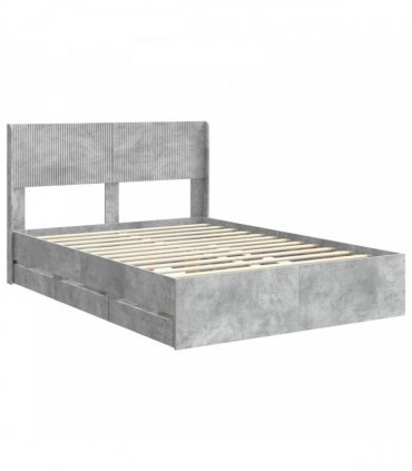 vidaXL Bed Frame with Storage and Headboard Concrete Grey 135 x 190 cm