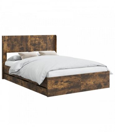vidaXL Bed Frame with Storage and Headboard Smoked Oak 135 x 190 cm