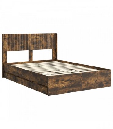 vidaXL Bed Frame with Storage and Headboard Smoked Oak 120 x 200 cm