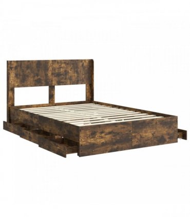 vidaXL Bed Frame with Storage and Headboard Smoked Oak 120 x 190 cm
