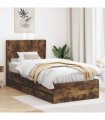 vidaXL Bed Frame with Storage and Headboard Smoked Oak 100 x 200 cm