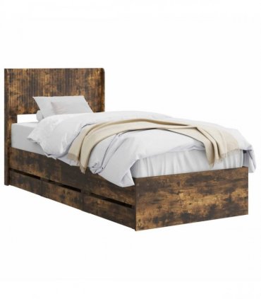 vidaXL Bed Frame with Storage and Headboard Smoked Oak 100 x 200 cm