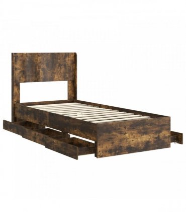 vidaXL Bed Frame with Storage and Headboard Smoked Oak 100 x 200 cm
