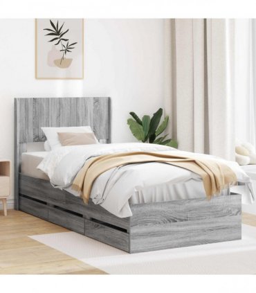 vidaXL Bed Frame with Storage and Headboard Grey Sonoma 100 x 200 cm