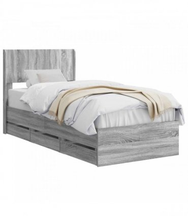vidaXL Bed Frame with Storage and Headboard Grey Sonoma 100 x 200 cm