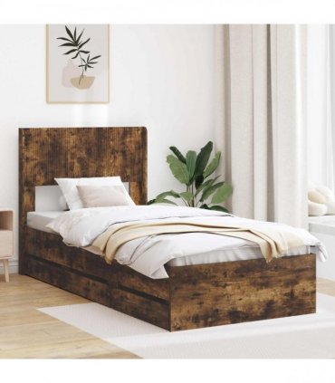 vidaXL Bed Frame with Storage and Headboard Smoked Oak 90 x 200 cm