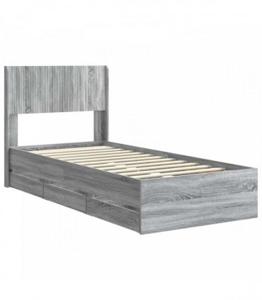 vidaXL Bed Frame with Storage and Headboard Grey Sonoma 90 x 200 cm