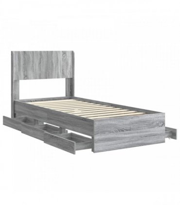 vidaXL Bed Frame with Storage and Headboard Grey Sonoma 90 x 200 cm