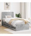 vidaXL Bed Frame with Storage and Headboard Concrete Grey 90 x 190 cm