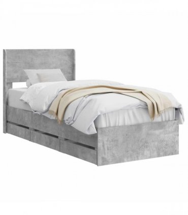 vidaXL Bed Frame with Storage and Headboard Concrete Grey 90 x 190 cm