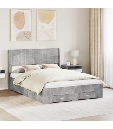 vidaXL Bed Frame with Storage and Headboard Concrete Grey 140 x 190 cm