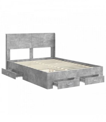 vidaXL Bed Frame with Storage and Headboard Concrete Grey 140 x 190 cm