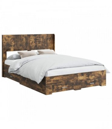 vidaXL Bed Frame with Storage and Headboard Smoked Oak 140 x 190 cm