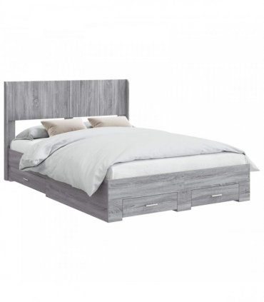 vidaXL Bed Frame with Storage and Headboard Grey Sonoma 140 x 190 cm