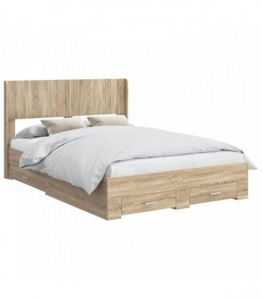 vidaXL Bed Frame with Storage and Headboard Sonoma Oak Engineered Wood