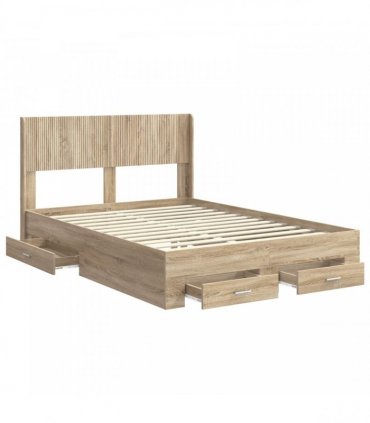 vidaXL Bed Frame with Storage and Headboard Sonoma Oak Engineered Wood