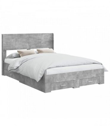 vidaXL Bed Frame with Storage and Headboard Concrete Grey 135 x 190 cm