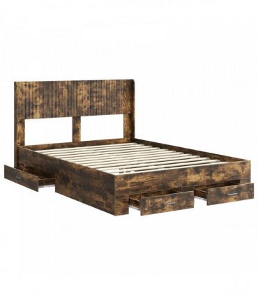 vidaXL Bed Frame with Storage and Headboard Smoked Oak 135 x 190 cm