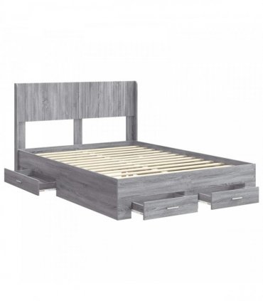 vidaXL Bed Frame with Storage and Headboard Grey Sonoma 135 x 190 cm