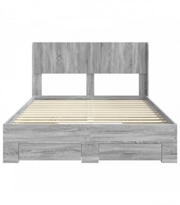 vidaXL Bed Frame with Storage and Headboard Grey Sonoma 135 x 190 cm