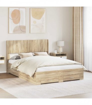 vidaXL Bed Frame with Storage and Headboard Sonoma Oak Engineered Wood