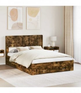 vidaXL Bed Frame with Storage and Headboard Smoked Oak 120 x 200 cm