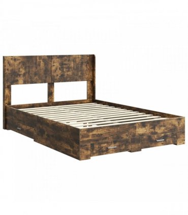 vidaXL Bed Frame with Storage and Headboard Smoked Oak 120 x 200 cm