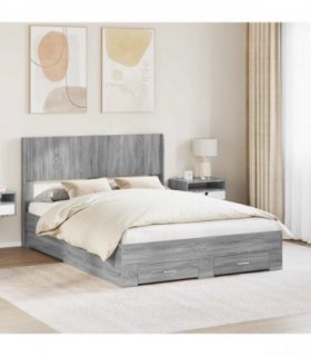 vidaXL Bed Frame with Storage and Headboard Grey Sonoma