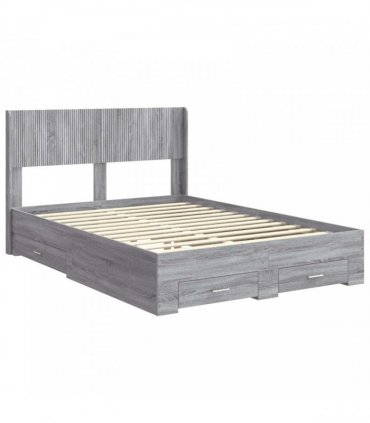 vidaXL Bed Frame with Storage and Headboard Grey Sonoma