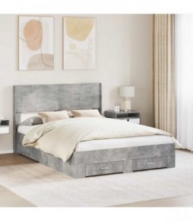 vidaXL Bed Frame with Storage and Headboard Concrete Grey 120 x 190 cm