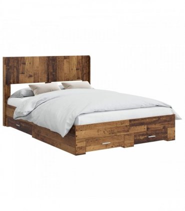 vidaXL Bed Frame with Storage and Headboard Old Wood 120 x 190 cm