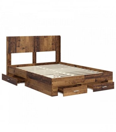 vidaXL Bed Frame with Storage and Headboard Old Wood 120 x 190 cm