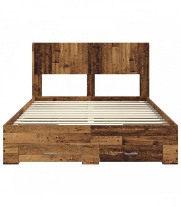 vidaXL Bed Frame with Storage and Headboard Old Wood 120 x 190 cm