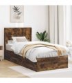 vidaXL Bed Frame with Storage and Headboard Smoked Oak 100 x 200 cm