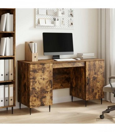 vidaXL Desk Smoked Oak 142.5 x 50 x 75 cm Engineered Wood