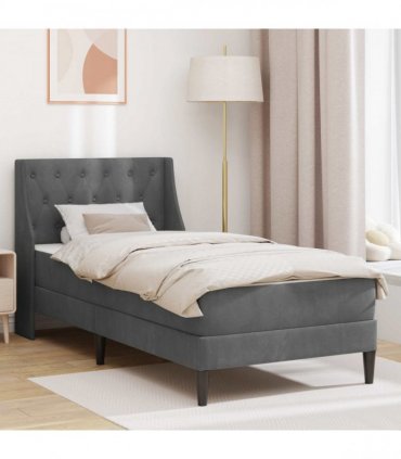 vidaXL Bed Frame with Mattress Dark Grey 90 x 190 cm Velvet
