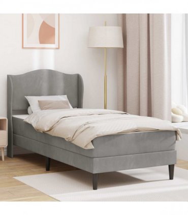 vidaXL Bed Frame with Mattress Light Grey 90 x 190 cm Velvet