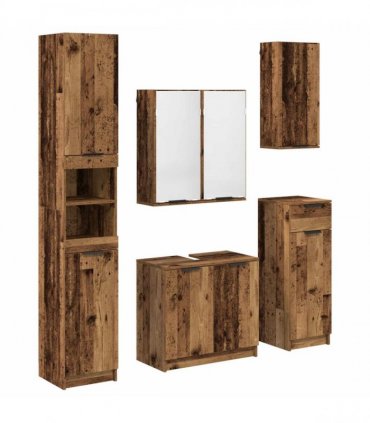 vidaXL Bathroom Furniture Set 5 pcs Old Wood Engineered Wood