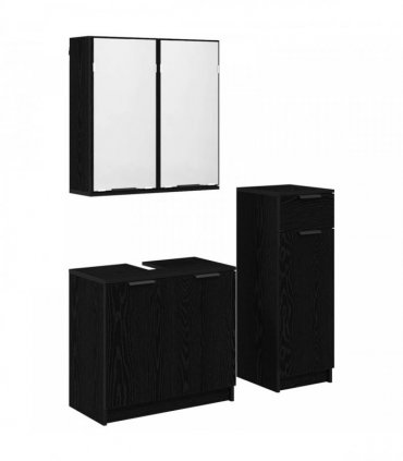 vidaXL Bathroom Furniture Set 3 pcs Black Oak Engineered Wood