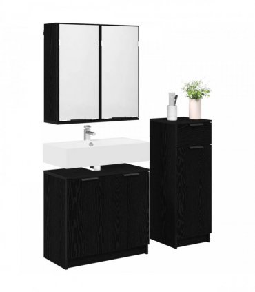 vidaXL Bathroom Furniture Set 3 pcs Black Oak Engineered Wood
