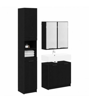 vidaXL Bathroom Cabinet Set 3 pcs Black Oak Engineered Wood